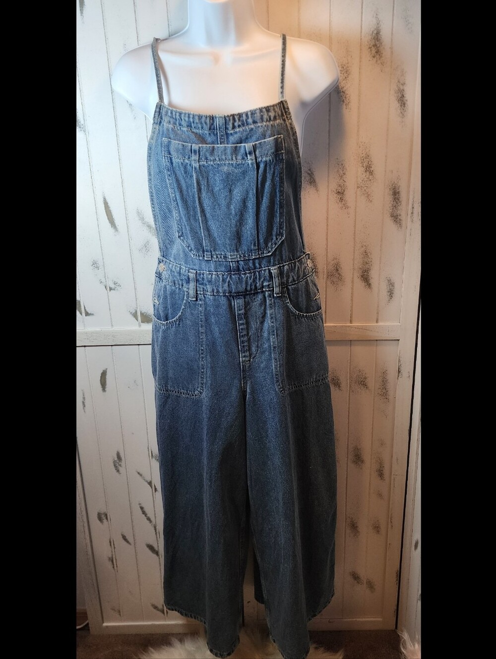 Zenana Wide Leg Denim Overalls - Blue - Picture 3 of 9